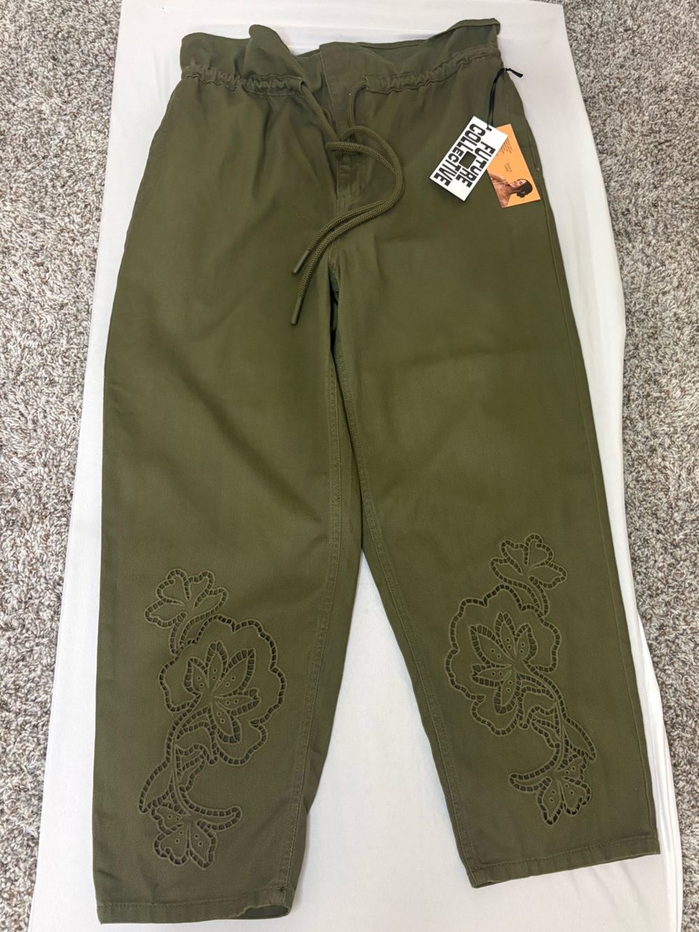 Paper Bag waist olive green pants. Size 10